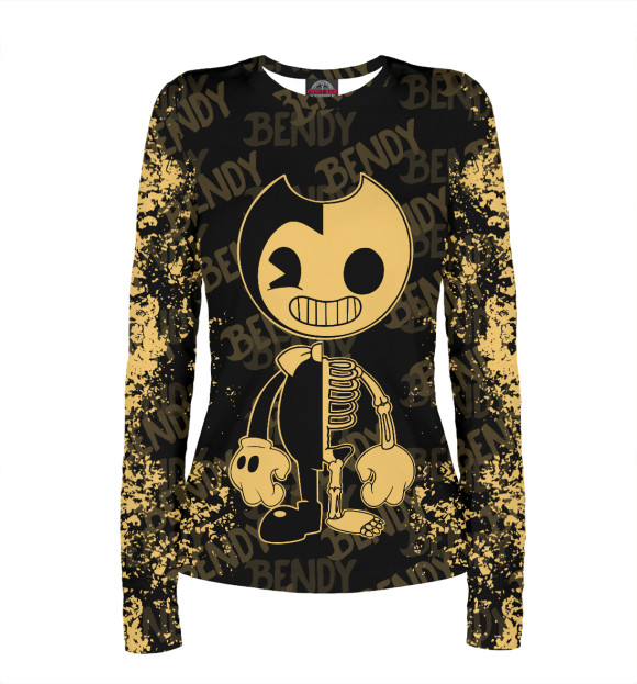 Женский лонгслив с притом Bendy And The Ink Machine цвета Белый Женский лонгслив с изображением Bendy And The Ink Machine цвета Белый