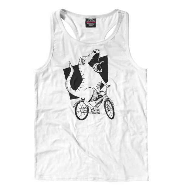 Мужская майка-борцовка с изображением Динозавр Байкер цвета Белый