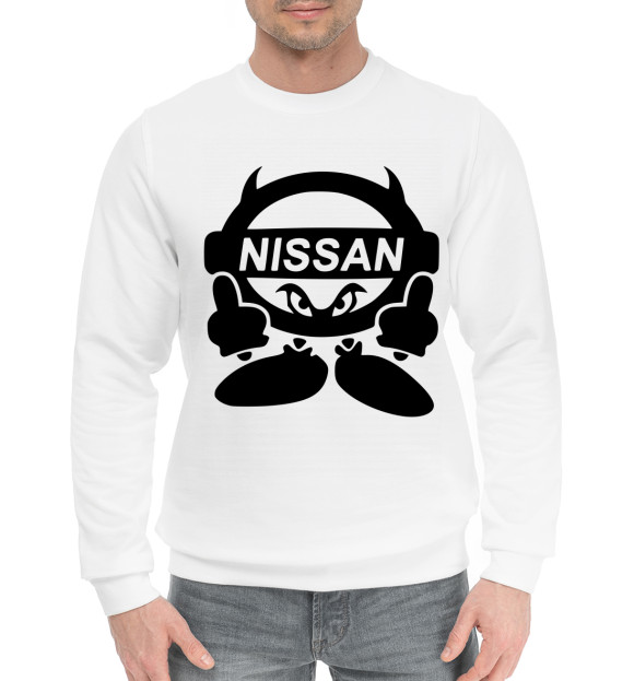 Мужской хлопковый свитшот с изображением Nissan Devil цвета Белый