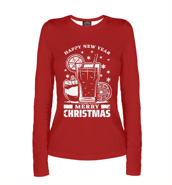 Женский лонгслив с изображением Новогоднее настроение цвета Белый