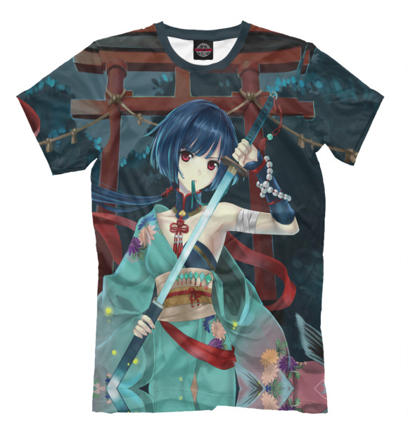 Мужская футболка с изображением Девушка с мечем цвета Молочно-белый