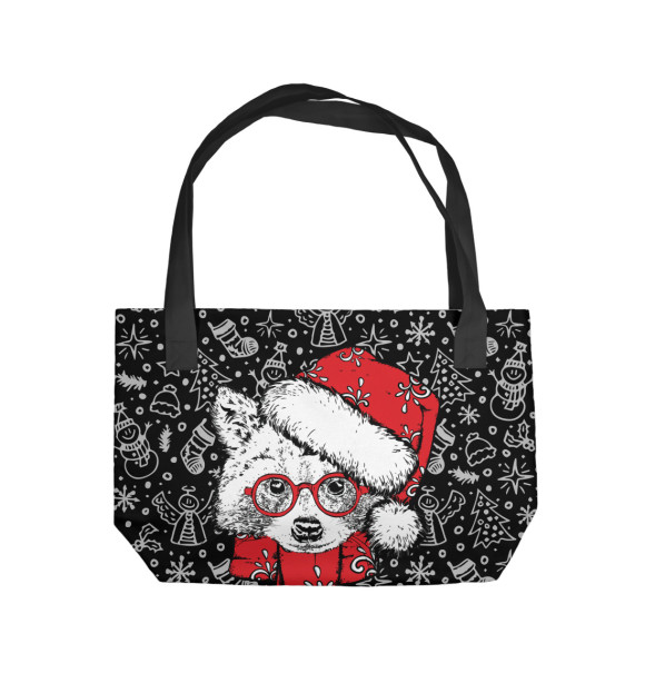 Пляжная сумка с изображением Енот Санта цвета 
