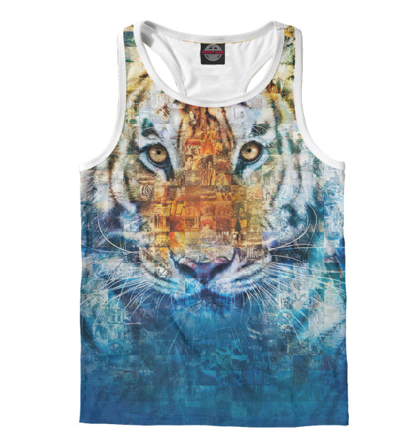 Мужская майка-борцовка с изображением Тигр - Жизнь Пи цвета Белый