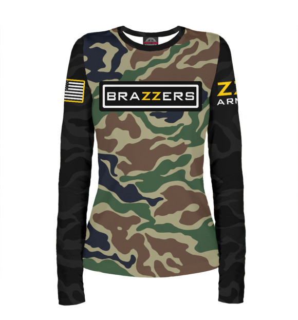 Женский лонгслив с изображением Brazzers Army цвета Белый