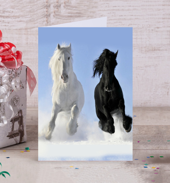 Открытка с изображением Пара лошадей цвета Белый