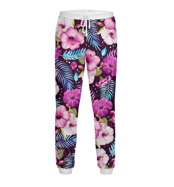 Мужские спортивные штаны с изображением Flowers and leaves цвета Белый