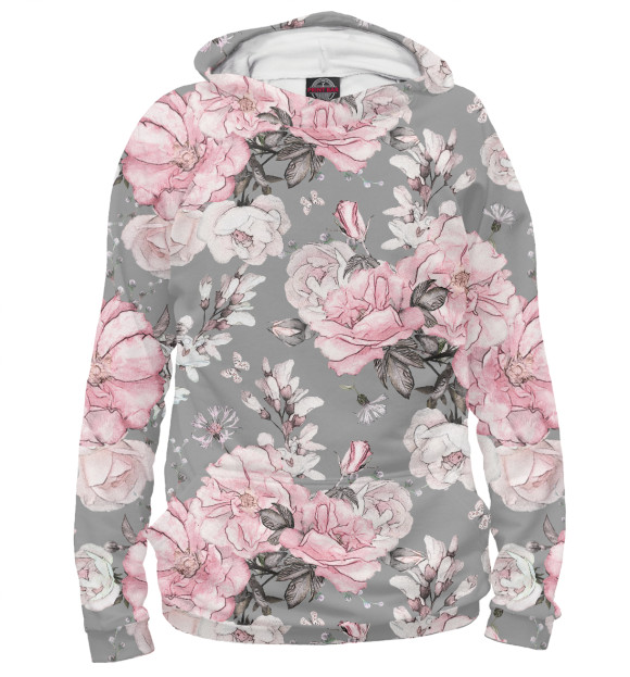 Женское худи с изображением Розовые розы цвета Белый