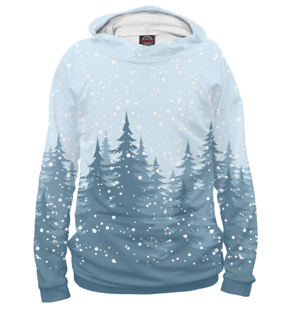 Мужское худи с изображением Зимний ельник цвета Белый