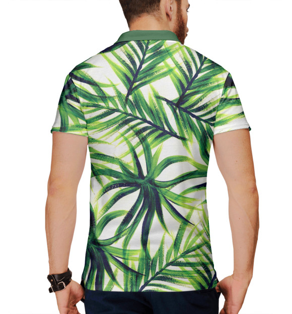 Мужское поло с изображением Пальмовые листья цвета Белый