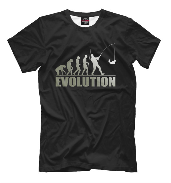 Мужская футболка с изображением Эволюция рыбака цвета Черный