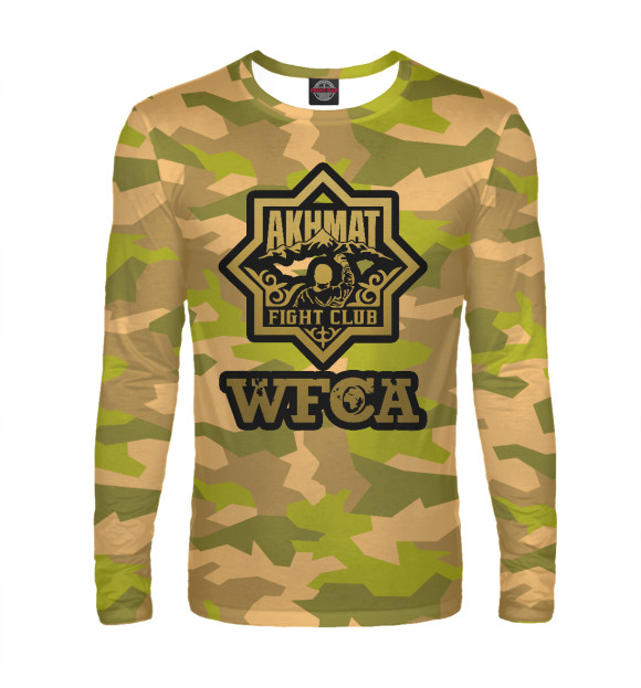 Мужской лонгслив с изображением Akhmat club камуфляж цвета Белый