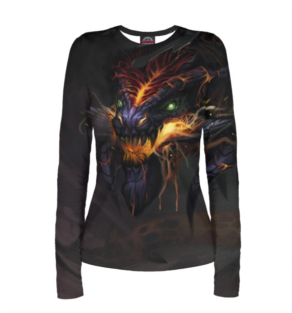 Женский лонгслив с притом Дракон цвета Белый Женский лонгслив с изображением Дракон цвета Белый