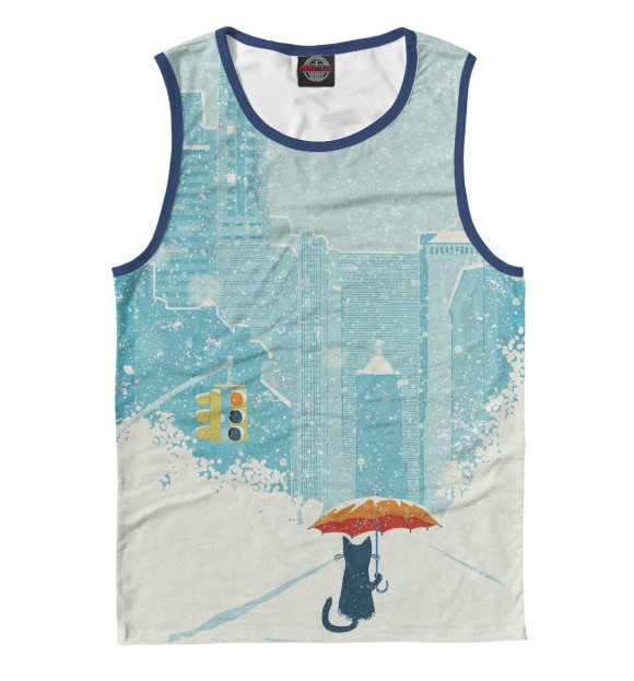 Майка для мальчика с изображением Котик под зонтом цвета Белый