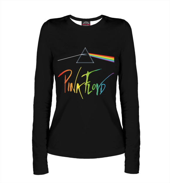 Женский лонгслив с изображением Pink Floyd радужный логотип цвета Белый