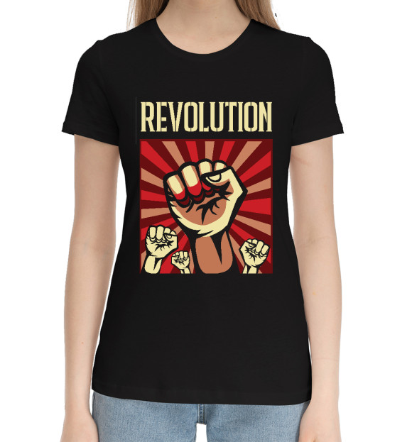 Женская хлопковая футболка с изображением Революция цвета Черный