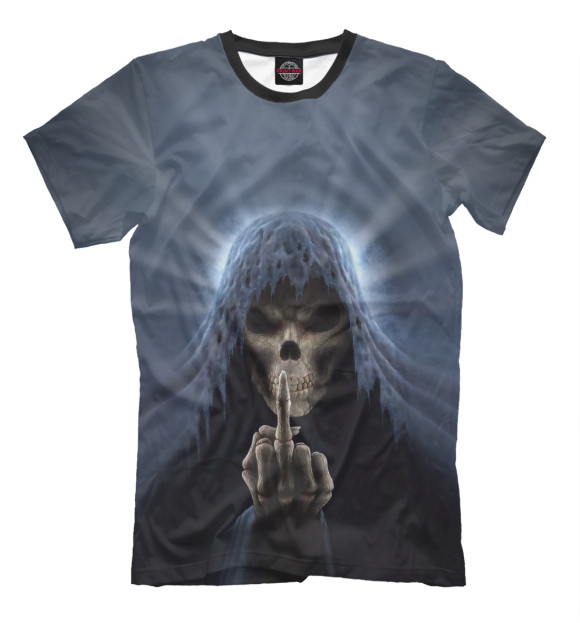 Мужская футболка с изображением Смерть показывает палец цвета Серый