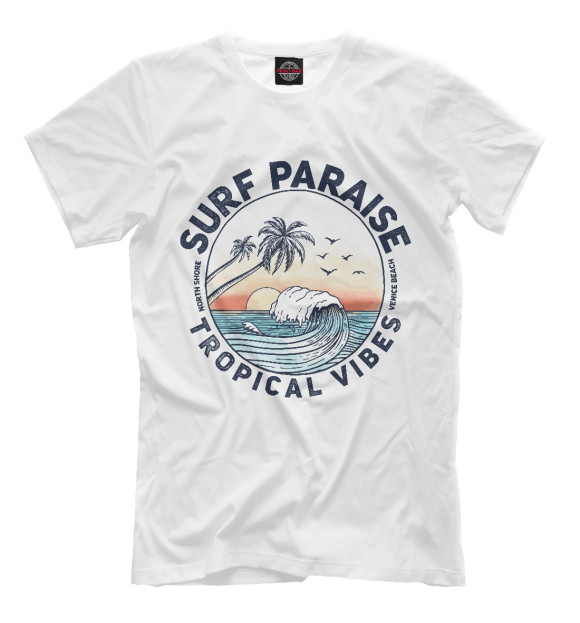 Мужская футболка с изображением Surf цвета Белый