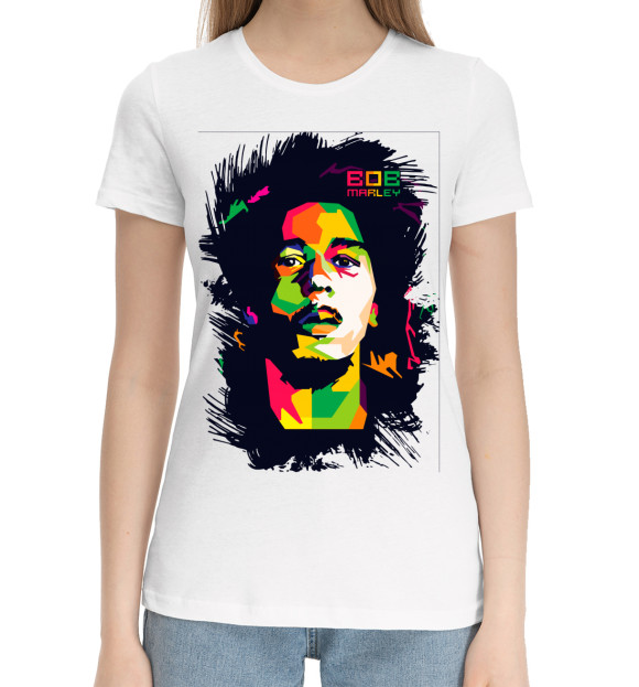 Женская хлопковая футболка с изображением Боб Марли цвета Белый