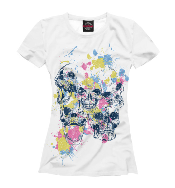 Женская футболка с изображением Color Skulls цвета Белый