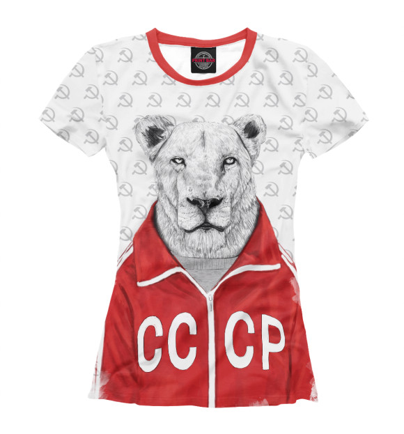 Женская футболка с изображением Львица из СССР цвета Белый