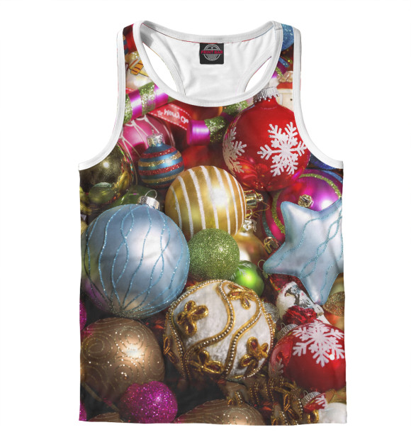 Мужская майка-борцовка с изображением Новогодние игрушки цвета Белый