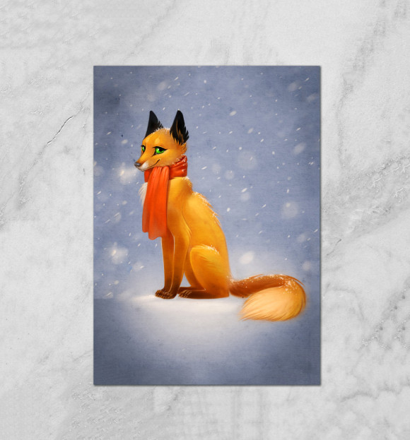 Плакат с изображением Снежная Лиса цвета Белый