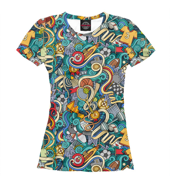 Футболка для девочек с изображением Спортивный коллаж цвета Белый