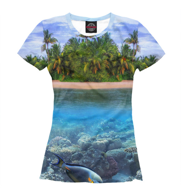 Женская футболка с изображением Тропический остров цвета Белый