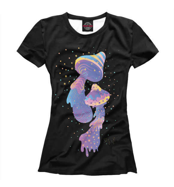Женская футболка с изображением Психоделический гриб цвета Белый