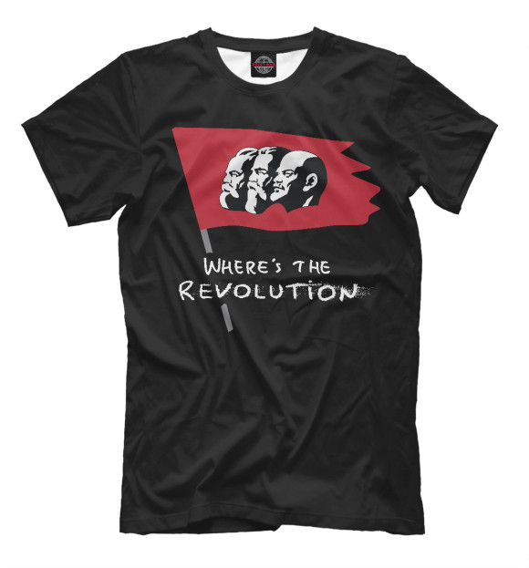 Мужская футболка с изображением Where's the Revolution цвета Черный