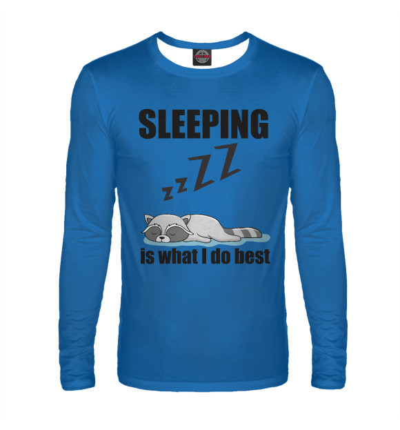 Мужской лонгслив с изображением Raccoon Sleeping цвета Белый