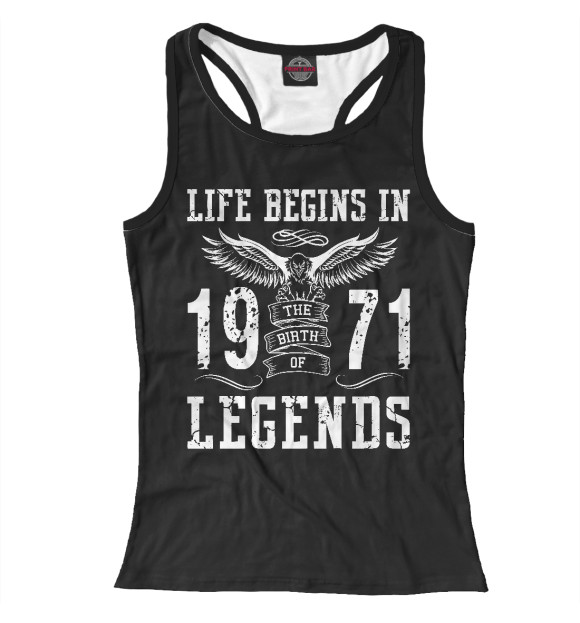 Женская майка-борцовка с изображением 1971 - рождение легенды цвета Белый