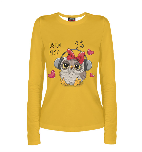Женский лонгслив с притом Listen music цвета Белый Женский лонгслив с изображением Listen music цвета Белый