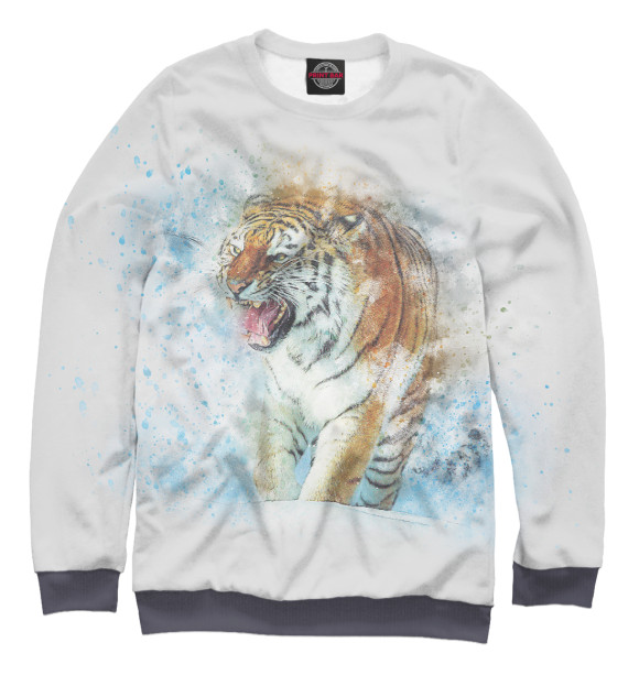 Мужской свитшот с изображением Тигр в красках цвета Белый