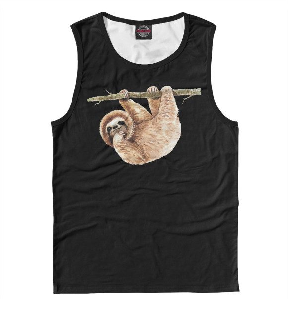 Майка для мальчика с притом Ленивец на ветке цвета Белый Майка для мальчика с изображением Ленивец на ветке цвета Белый