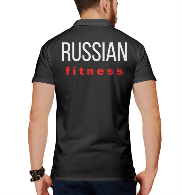 Мужское поло с изображением Russian fitness цвета Белый