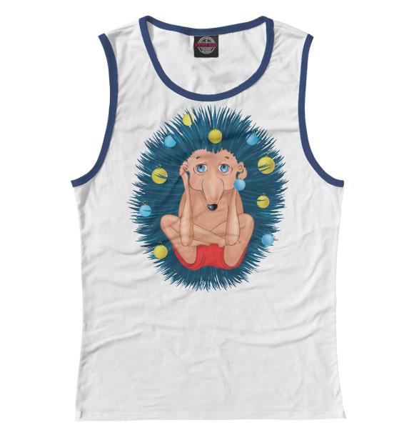 Женская майка с притом Йога-ёжик цвета Белый Женская майка с изображением Йога-ёжик цвета Белый