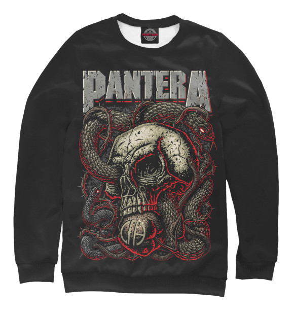 Свитшот для девочек с изображением Pantera Skull and Snake цвета Белый