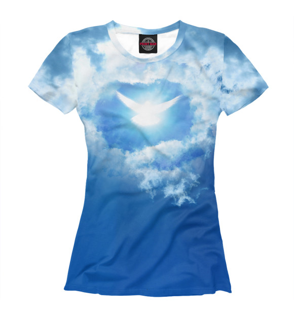 Женская футболка с изображением Голубь в небе цвета Р‘РµР»С‹Р№