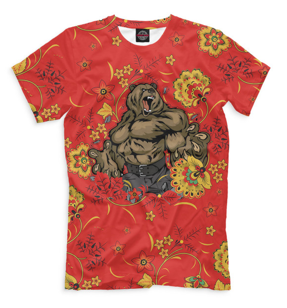 Мужская футболка с изображением Медведь на хохломе цвета Светло-коричневый