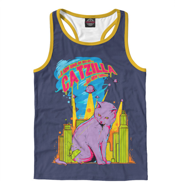 Мужская майка-борцовка с изображением Catzilla Котзилла цвета Белый