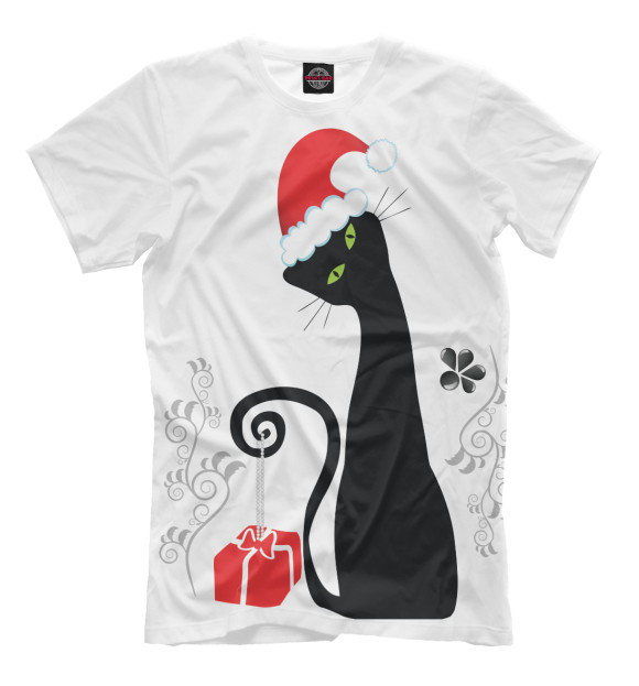 Футболка для мальчиков с притом Санта Кот цвета Молочно-белый Футболка для мальчиков с изображением Санта Кот цвета Молочно-белый