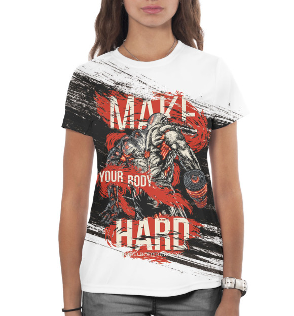 Женская футболка с изображением Бодибилдинг цвета Белый