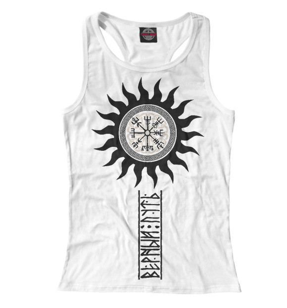 Женская майка-борцовка с изображением Компас рун воинов - верный путь воина цвета Белый