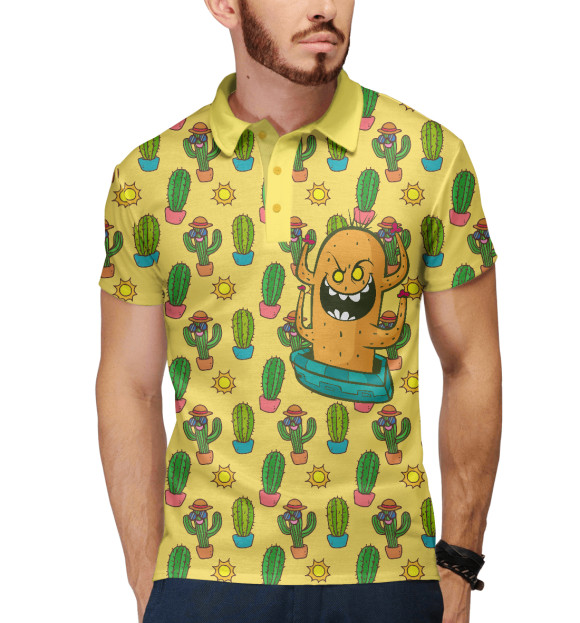 Мужское поло с изображением Злой кактус цвета Белый