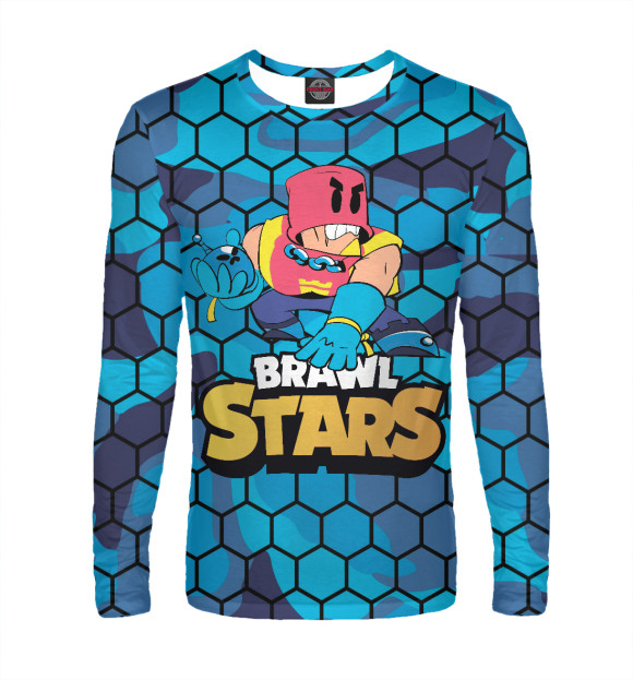 Мужской лонгслив с притом ГРОМ GROM Brawl Stars цвета Белый Мужской лонгслив с изображением ГРОМ GROM Brawl Stars цвета Белый