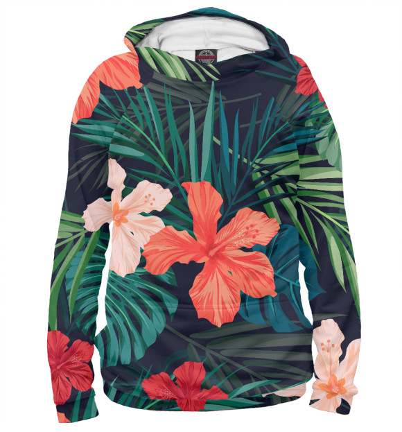 Мужское худи с изображением Tropical island цвета Белый
