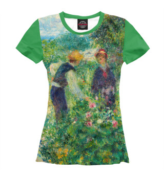 Женская футболка Пьер Огюст Ренуар. Собирание цветов