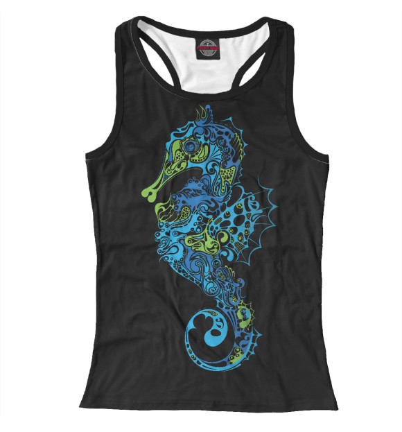 Женская майка-борцовка с изображением Bright sea horse цвета Белый