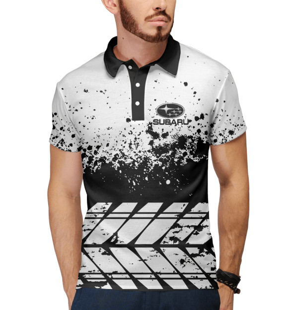 Мужское поло с изображением SUBARU SPORT цвета Белый